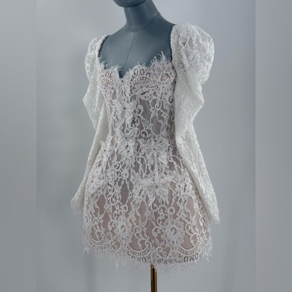 🆕 BRONX & BANCO 🧿 NWOT Colette Lace Long Sleeve Mini Dress, White Sz XS / US 2 - Picture 11 of 16